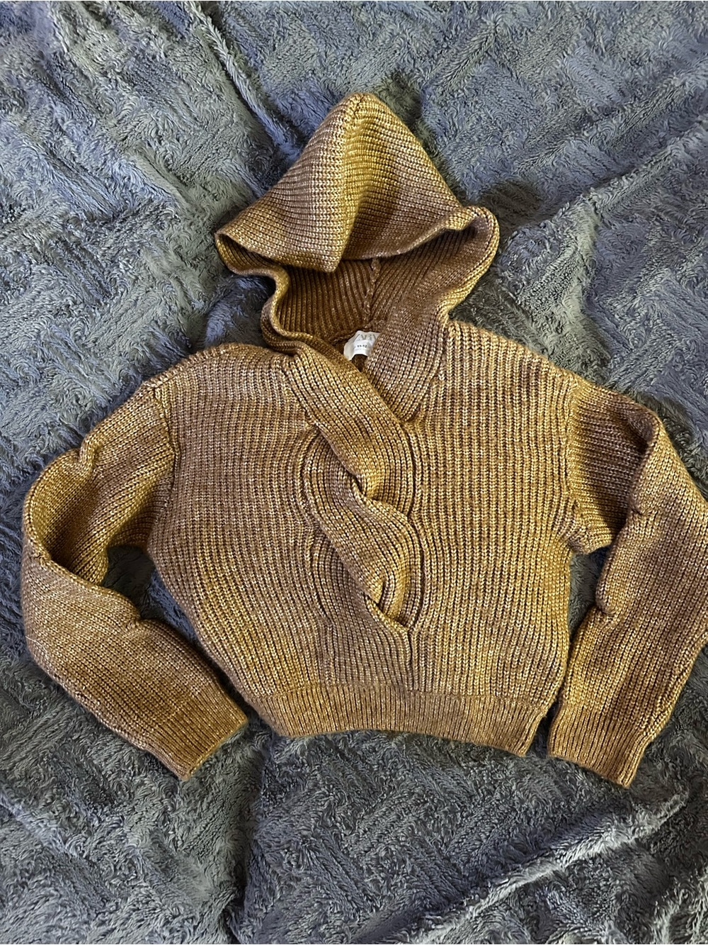 Zara Youth Hooded Caramel Cable-Knit Sweater Size 11/12 NEW